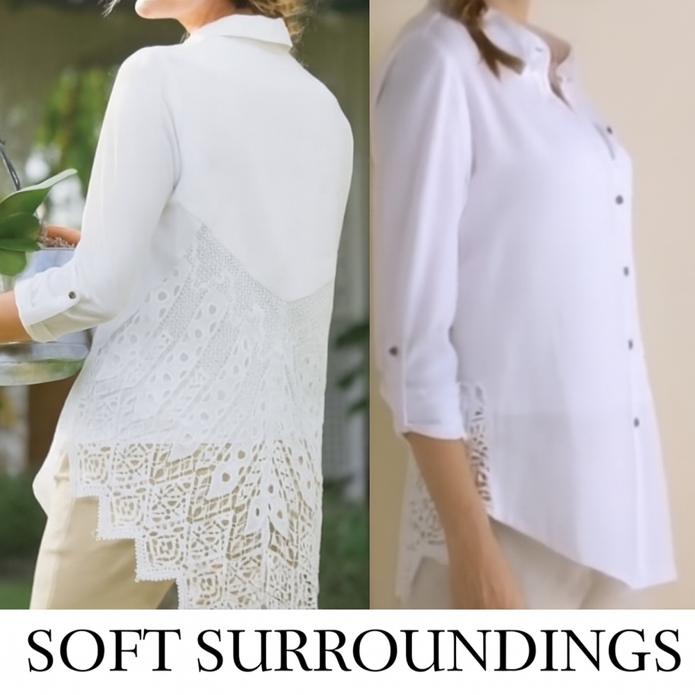 SOFT SURROUNDINGS Holiday L Butterly Light Blue Button-Down Tunic Blouse (#517)